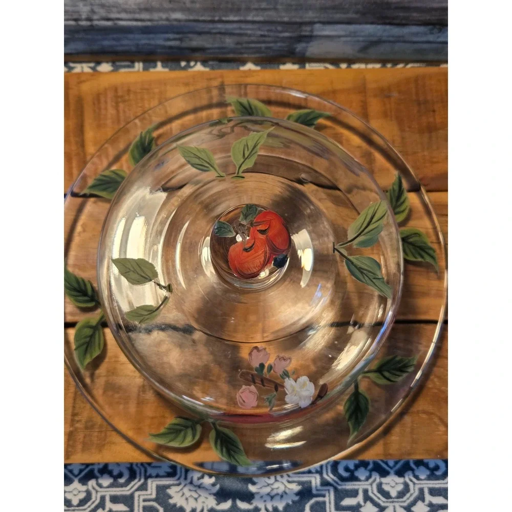 Home Essentials and Beyond Glass Covered Cheese Dome Hand‎ Painted Fruit Design